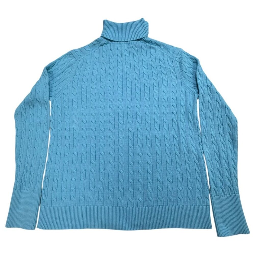Lands End MP Blue Cable Knit Turtleneck 100% Cotton Sweater - Picture 3 of 8